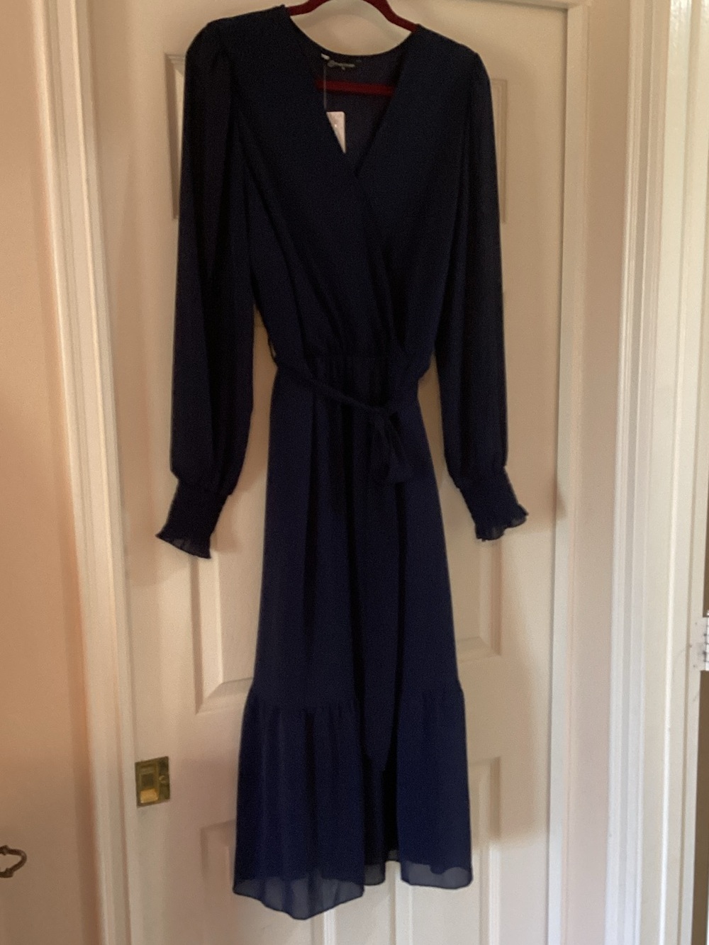 Elegant Navy Wrap Maxi Dress with Tie Waist